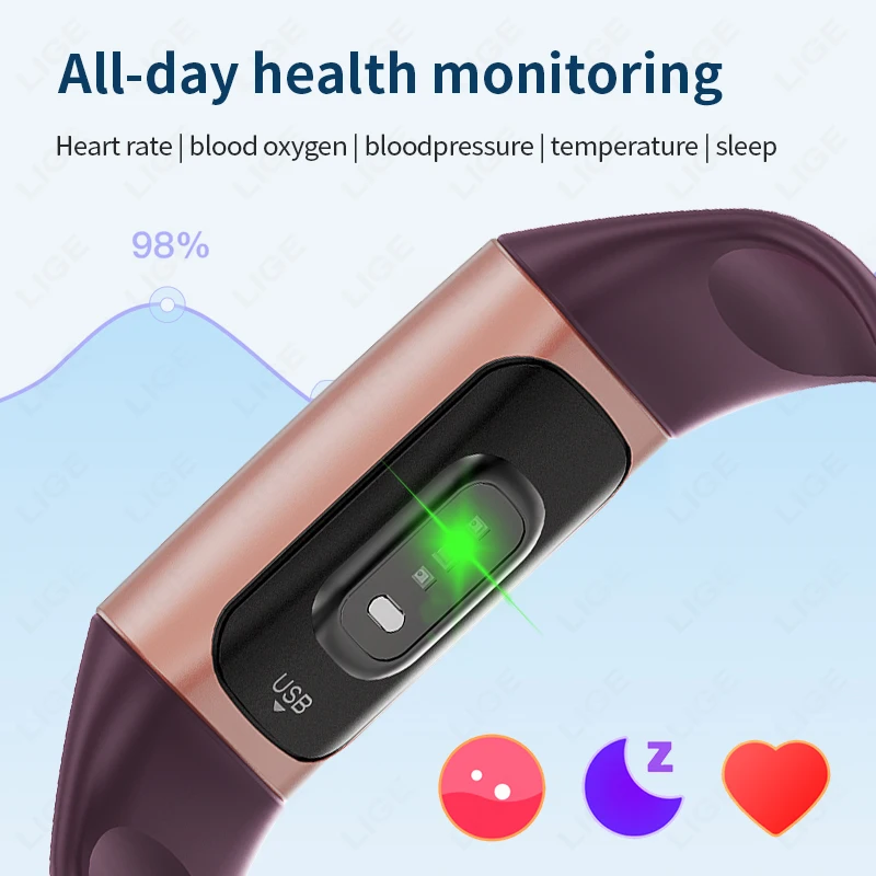 LIGE 2025 Smart Wristband Sport Fitness Heart Rate Tracker Smartwatch AMOLED Screen Waterproof Smart Bracelet For Men Women New