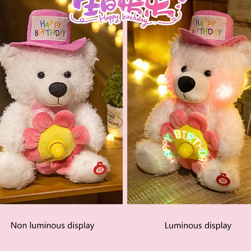 77HD Interactive Singing Bear Plush Toy for Kids LED Musical Stuffed Animal for Girlfriend Birthday Valentines Day Gift