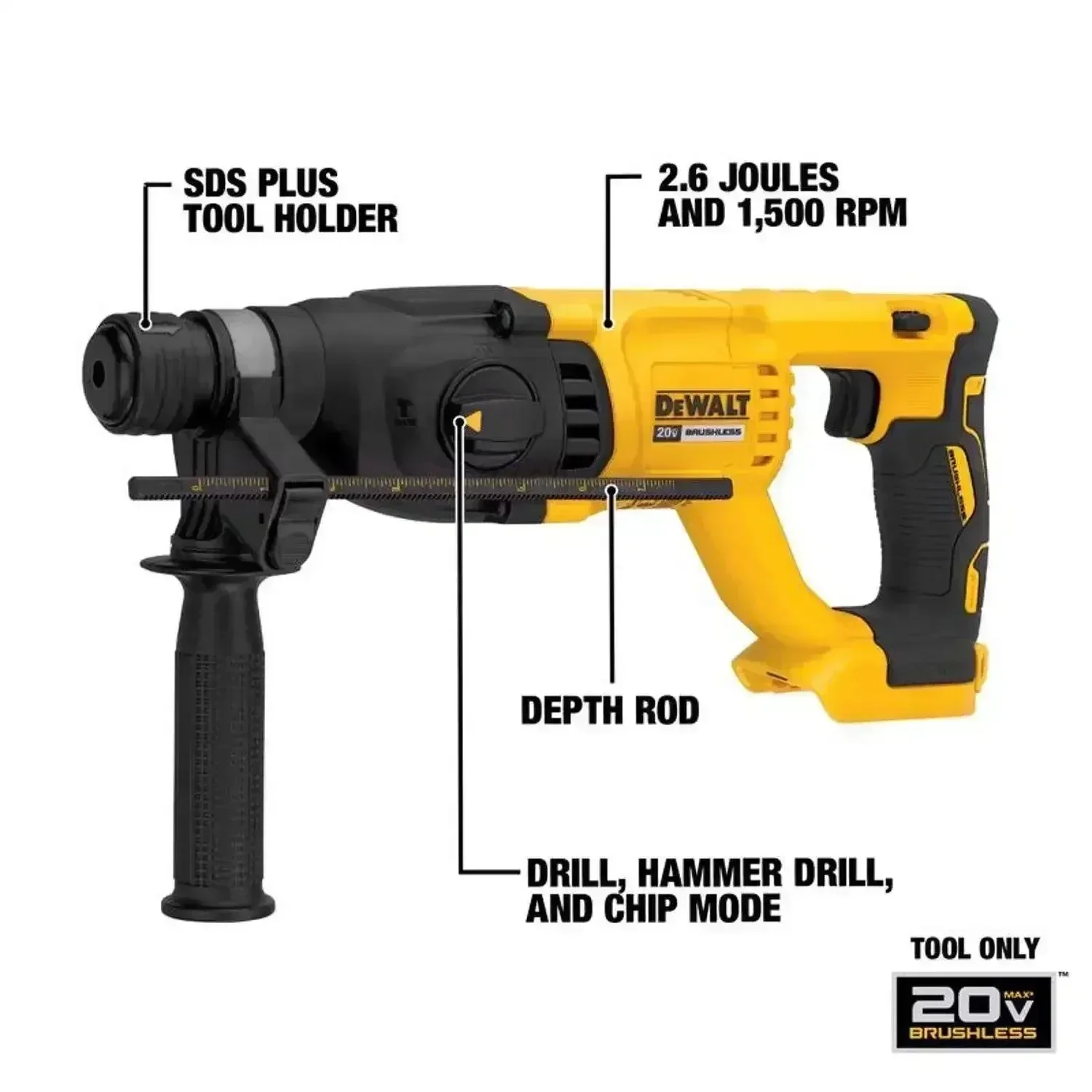 DEWALT DCH133 Rotary Hammer Drill Bare Tool 20V MAX XR Brushless Rechargeable Cordless Compact Impact Drill Power Tools DCH133B 3