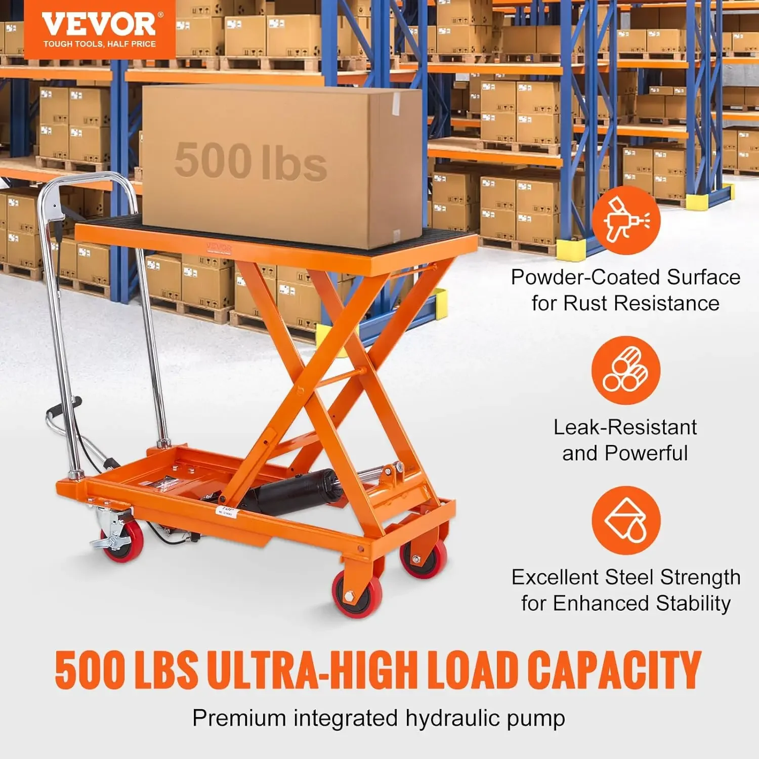 TF23 Hydraulic Lift Table Cart 500lbs Capacity 28.5" with 4 Wheels and Non-Slip Pad, for Material Handling and Transportation 2