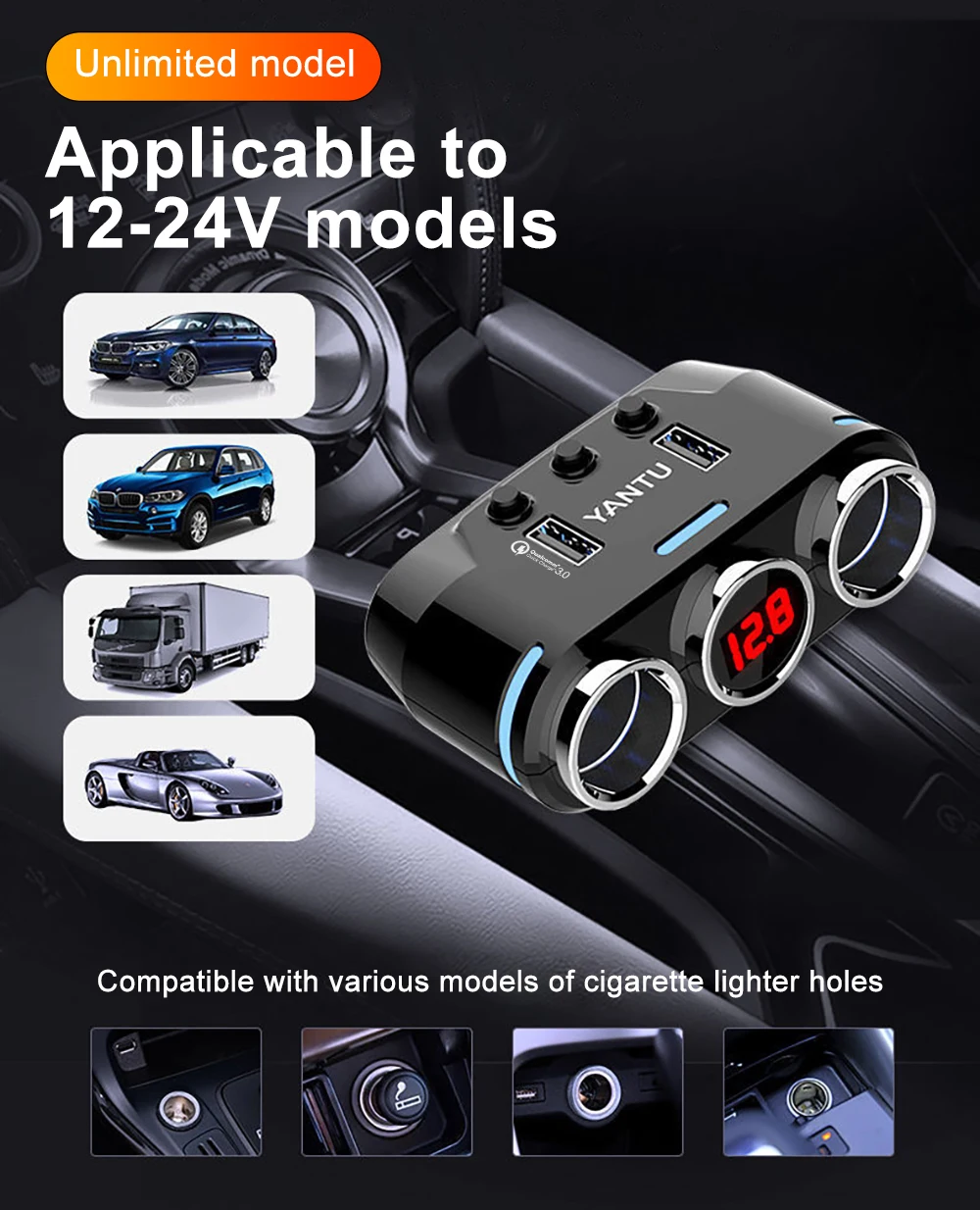 12V-24V Car Cigarette lighter Socket Splitter Plug Dual USB Charger Plug  Adapter Port 3 Way Auto For Navigators Phone - AliExpress