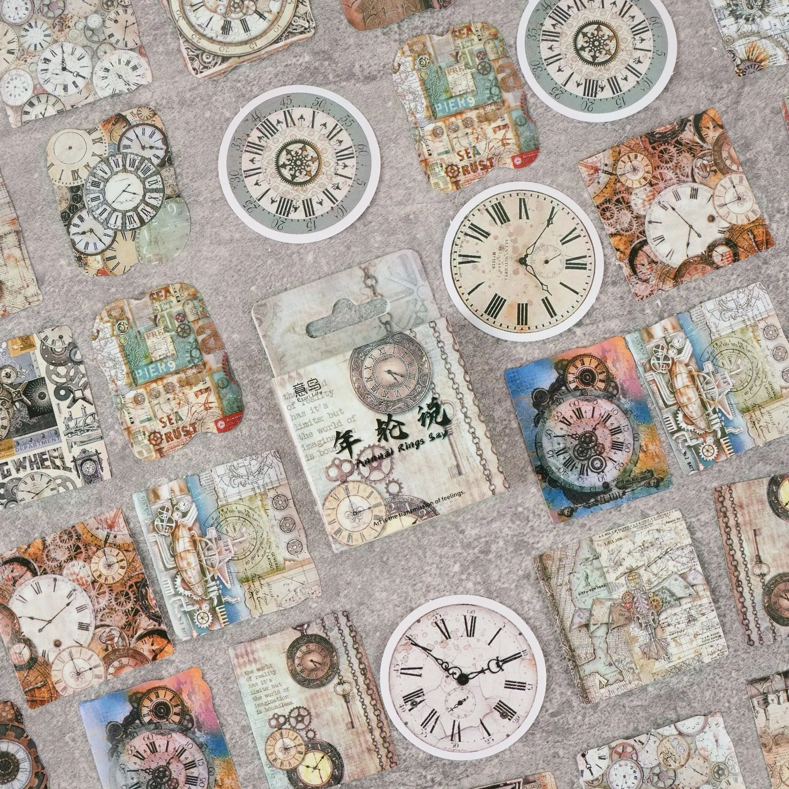 

46 Pcs/box Vintage Style Scrapbooks Laptop Stickers Boxed Ancient Clock Style Stickers For Laptop Scrapbooking Suitcase Notebook