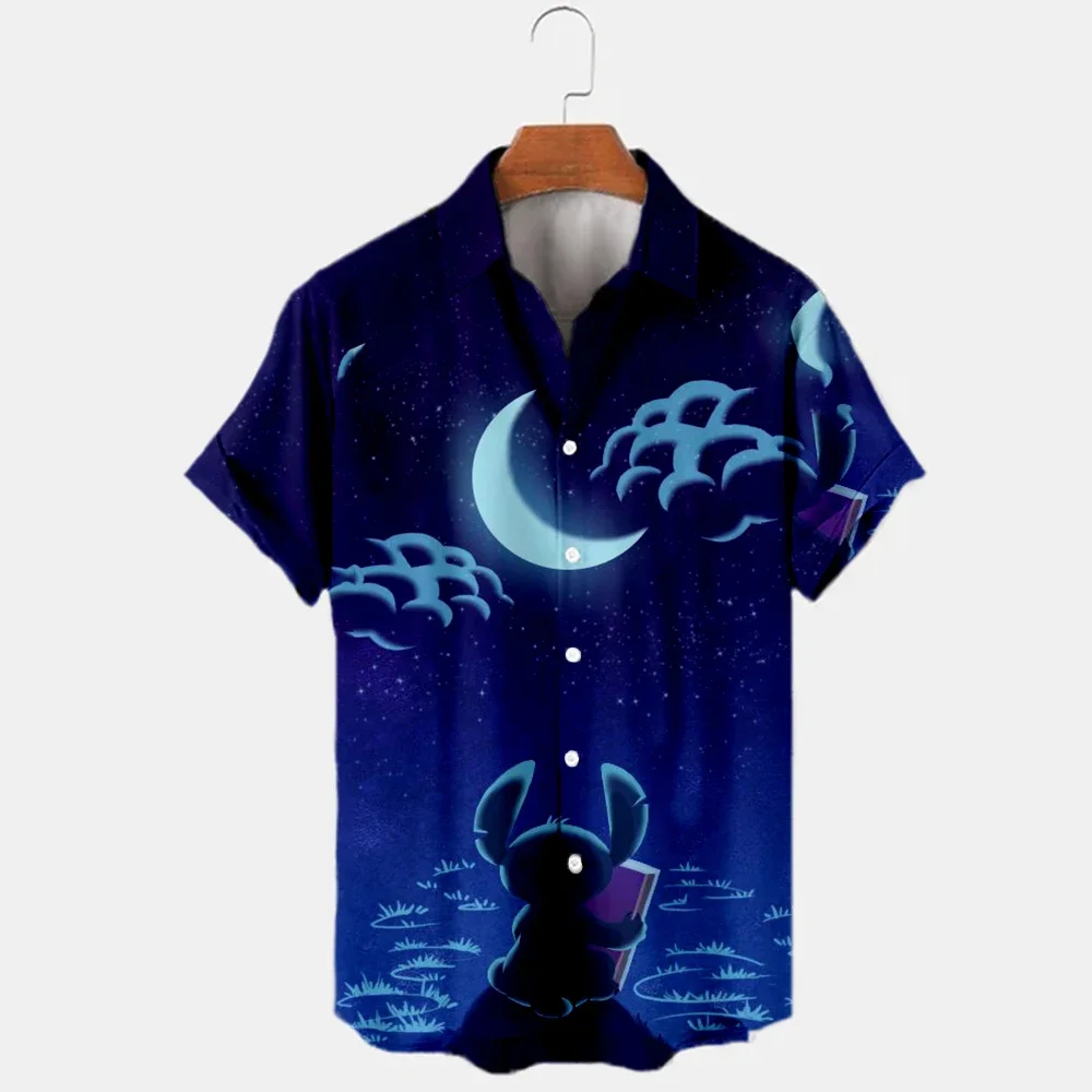 Summer Designer New Cartoon Mickey Print Shirts Cute Disney Anime Shirts Men's Lapel Tops Hawaiian shirt
