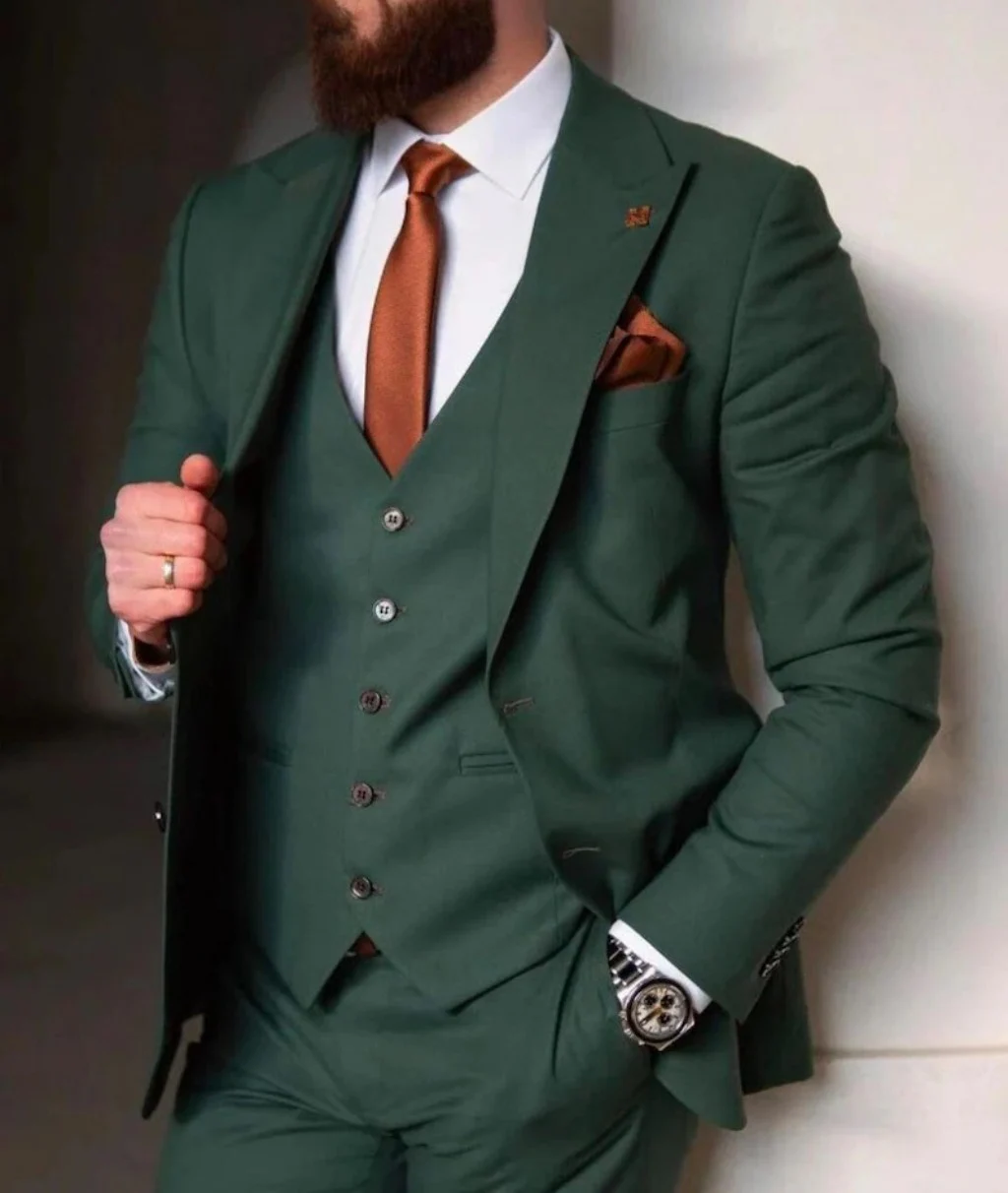 Men's Three Pieces Wedding Suit Single Breasted Peak Lapel Blazer Business Groom Dinner Daily Groom Tuxedos 3