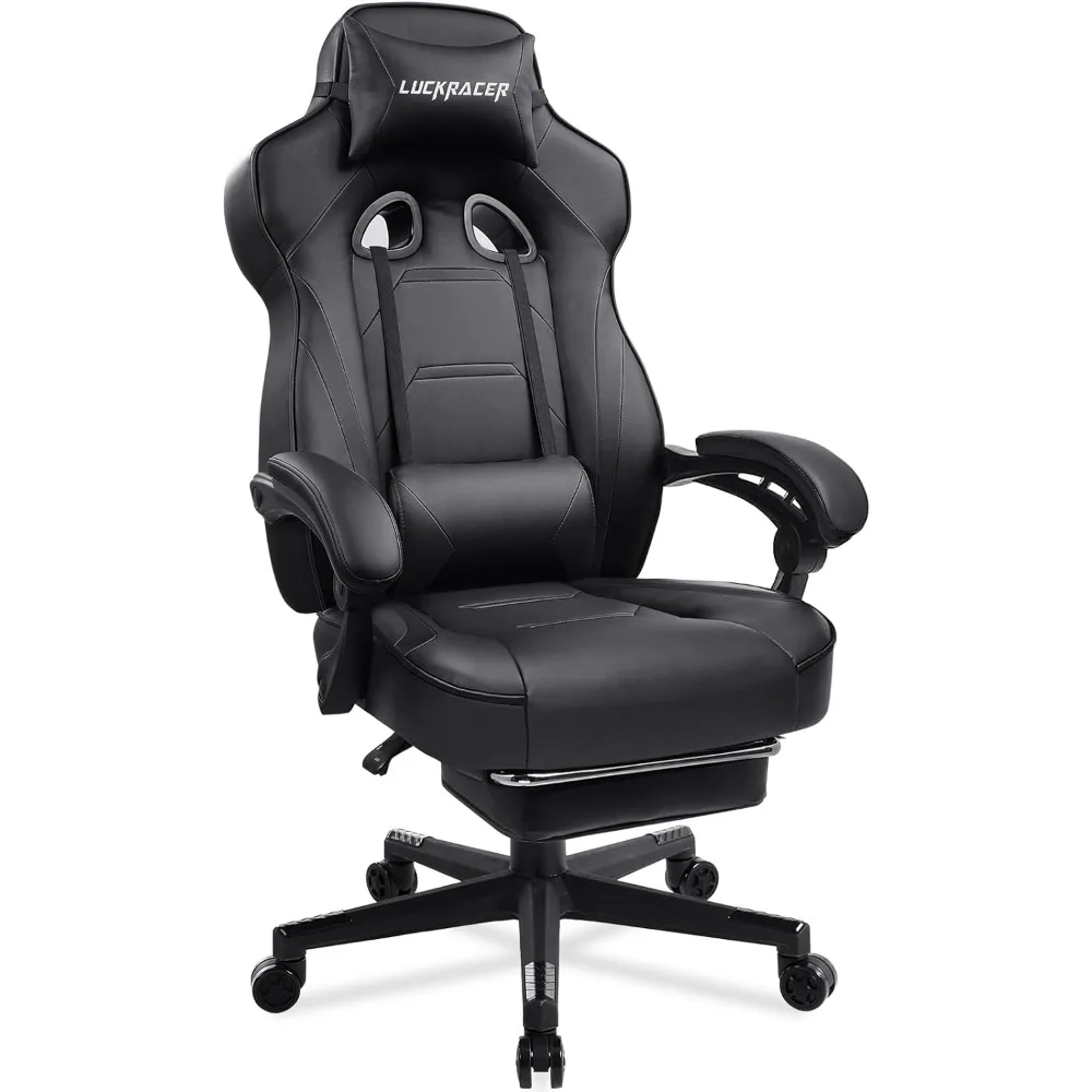 

LUCKRACER Computer Gaming Chair with Footrest, Ergonomic Big and Tall Gamer Chair PU Leather Swivel Lumbar Support Racing Style