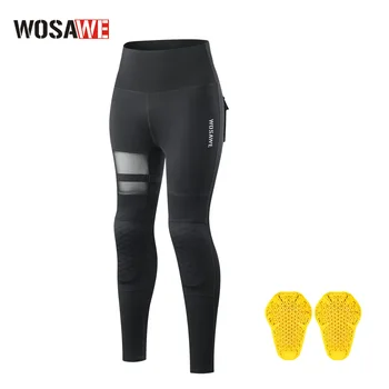 WOSAWE Women Slim Motorcycle Pants Off-road Outdoor Riding Pants Casual Running Sports Pants With Knee Pads 1