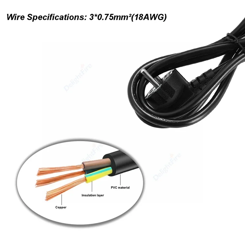 PC Power Cable 1.2/1.5/5/10m EU Schuko IEC C13 Power Supply Cord For Samsung Dell PC Computer Monitor Printer AC Adapter Project power extension cord