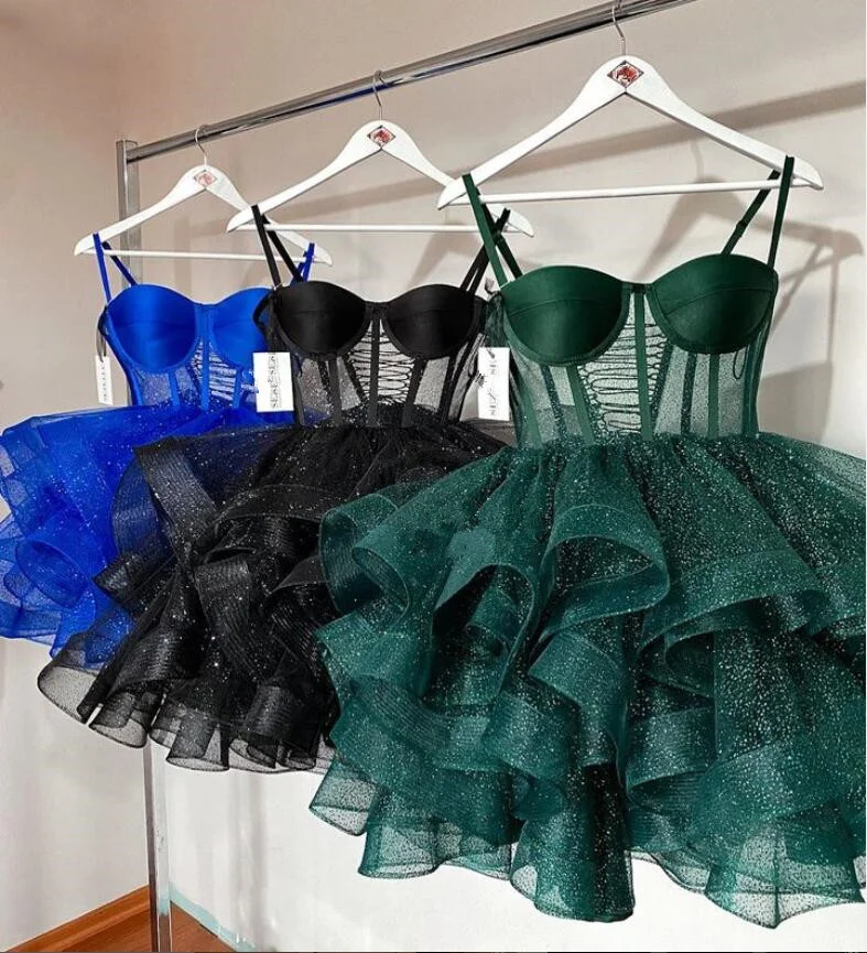 Dream Evening Dress Sexy Sweetheart Chiffon Short Mini Skirt A-line Layered Spaghetti Strap Cocktail Gowns Prom Dress
