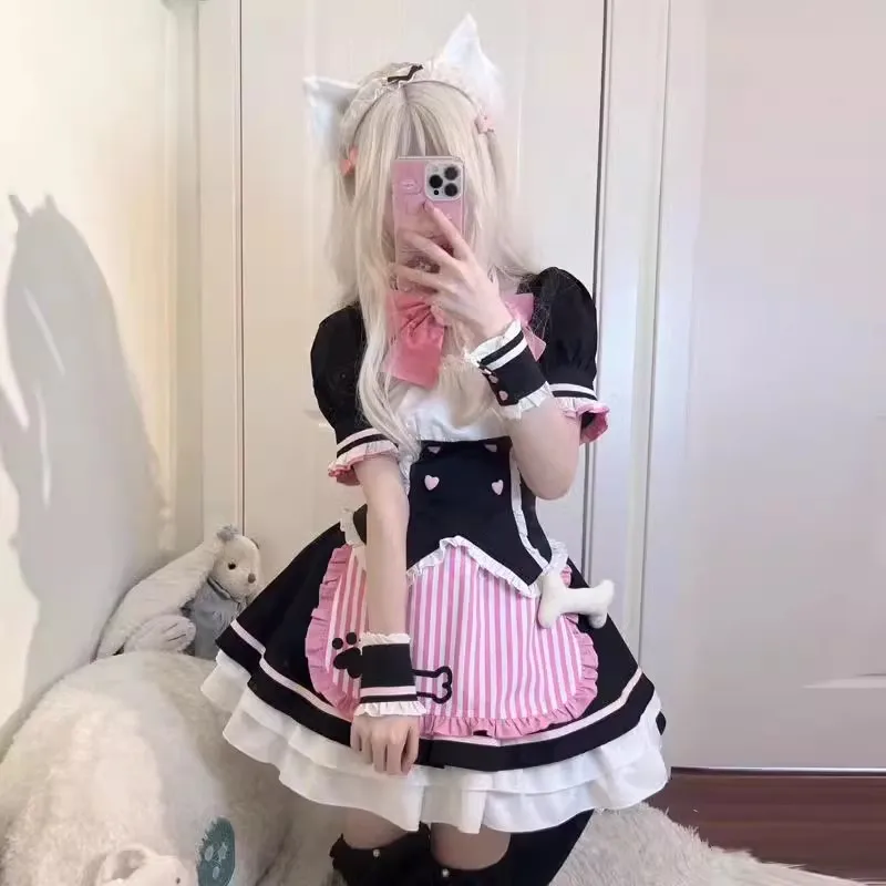 Cute Cat Lolita Maid Dress Ruffle Short Sleeve Summer NEKOPARA Cosplay for Neko Girls Woman Waitress Maid Party Stage Costume