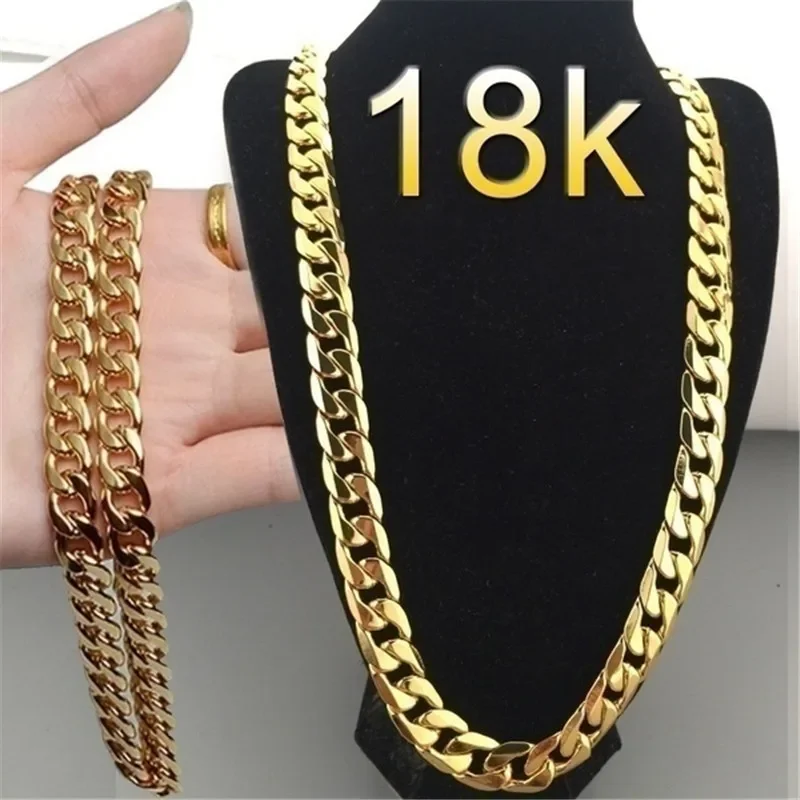 Fashion Necklace 6MM 18K Gold Plated Sideways Snake Chain Necklace Men Women 30In Femme Hip Hop Jewelry