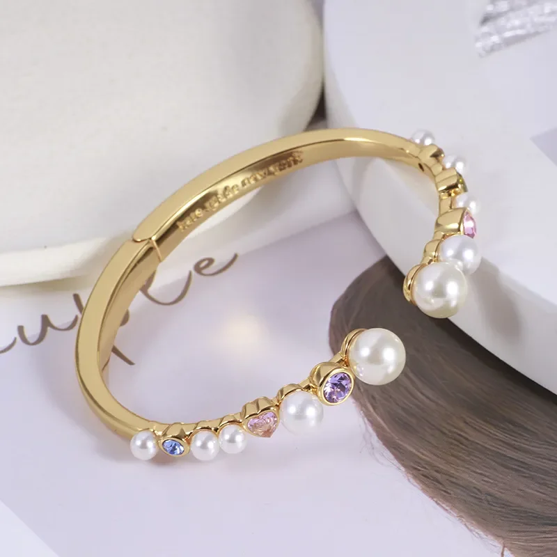 

Европейский и американский ювелирные изделия, оптовая продажа, Элегантный женский браслет с цветным сердцем и круглым жемчугом в ретро-стиле