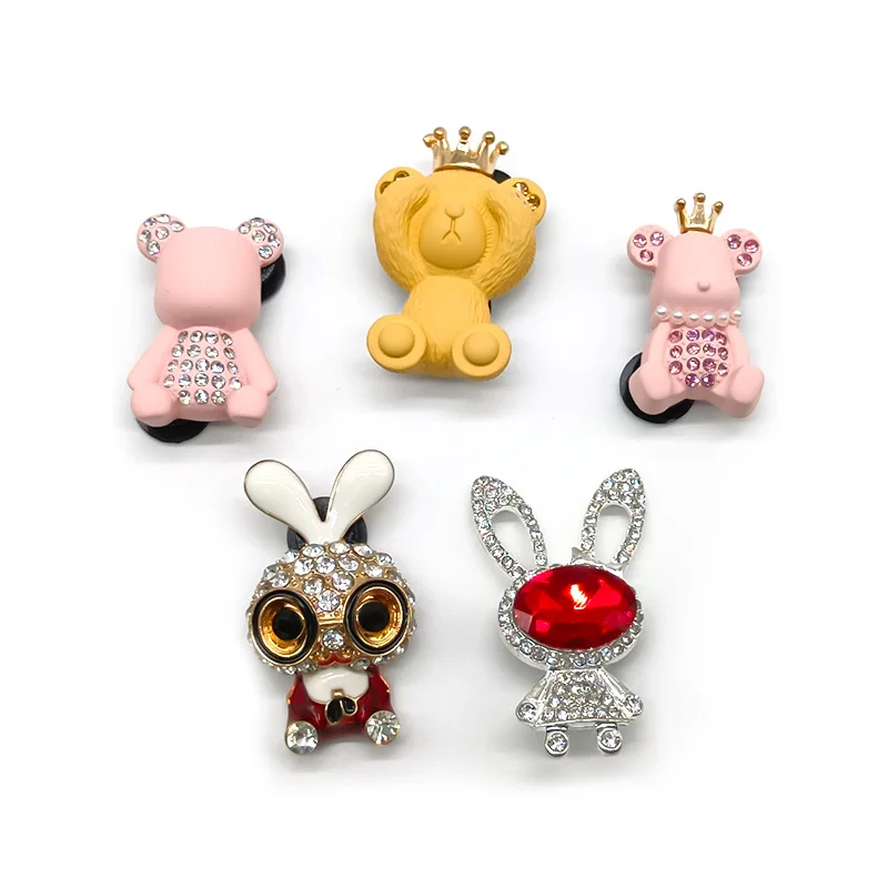 1PCS Designer Shoe Charm for Croc Rhinestone Metal Luxury Cute Bear Croc  Jeans Shoe Decorations Accessories Girl Gift