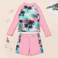 Girls Two Piece Swimwear Long Sleeve Rash Guard Shirts Quick-Dry Bathing Suit Summer Beach Wear 1