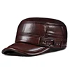 Winter Genuine Leather Cap Men's Flat Caps  Military Hat Elegant Man Baseball Cap British Vintage Cowhide Ear Warm Hat 1