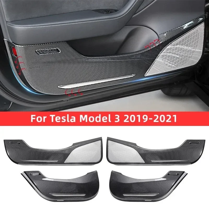 For Tesla Model 3-Model Y Car Door Anti Kick Pad ABS Plastic Carbon Fiber Pattern Anti-dirty Car Stickers