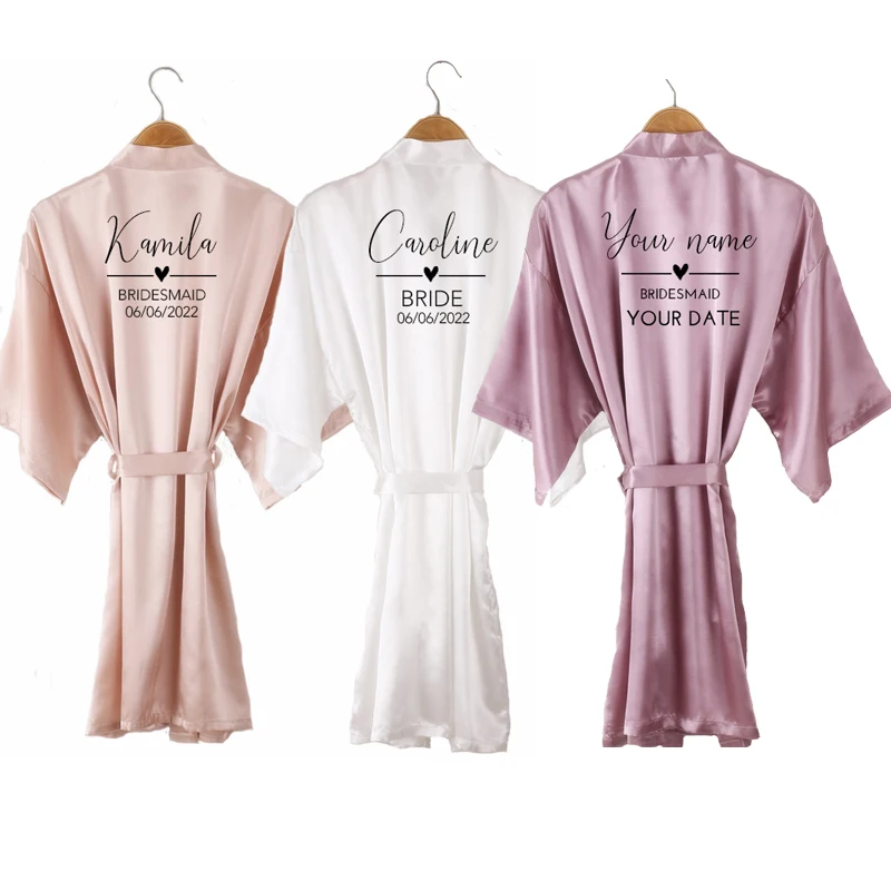 quick name wedding kimono robe personalized writing mauve satin sexy bridal shower gift women Getting Ready Robes bride robes