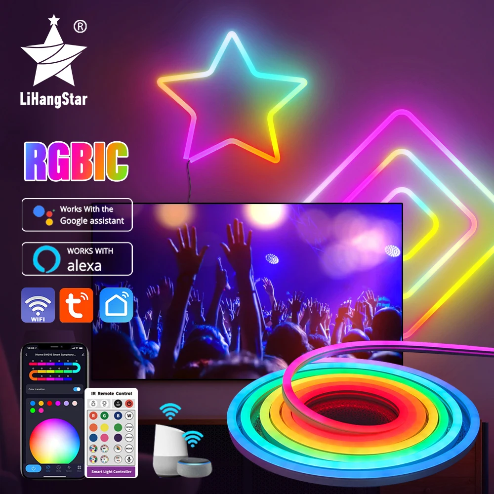 RGBIC – lampe néon intelligente avec application WIFI, lumière à corde  Flexible, synchronisation de la musique, jeu TV, rétro-éclairage, éclairage  d'ambiance pour chambre à coucher - AliExpress