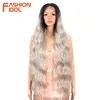 FASHION IDOL 36Inch Cosplay Wigs Synthetic Deep wave Lace Front Wigs For Black Women Ombre Blonde Heat Resistant Fiber Long Wavy 1