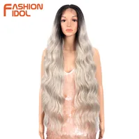 FASHION IDOL 36Inch Cosplay Wigs Synthetic Deep wave Lace Front Wigs For Black Women Ombre Blonde Heat Resistant Fiber Long Wavy 1
