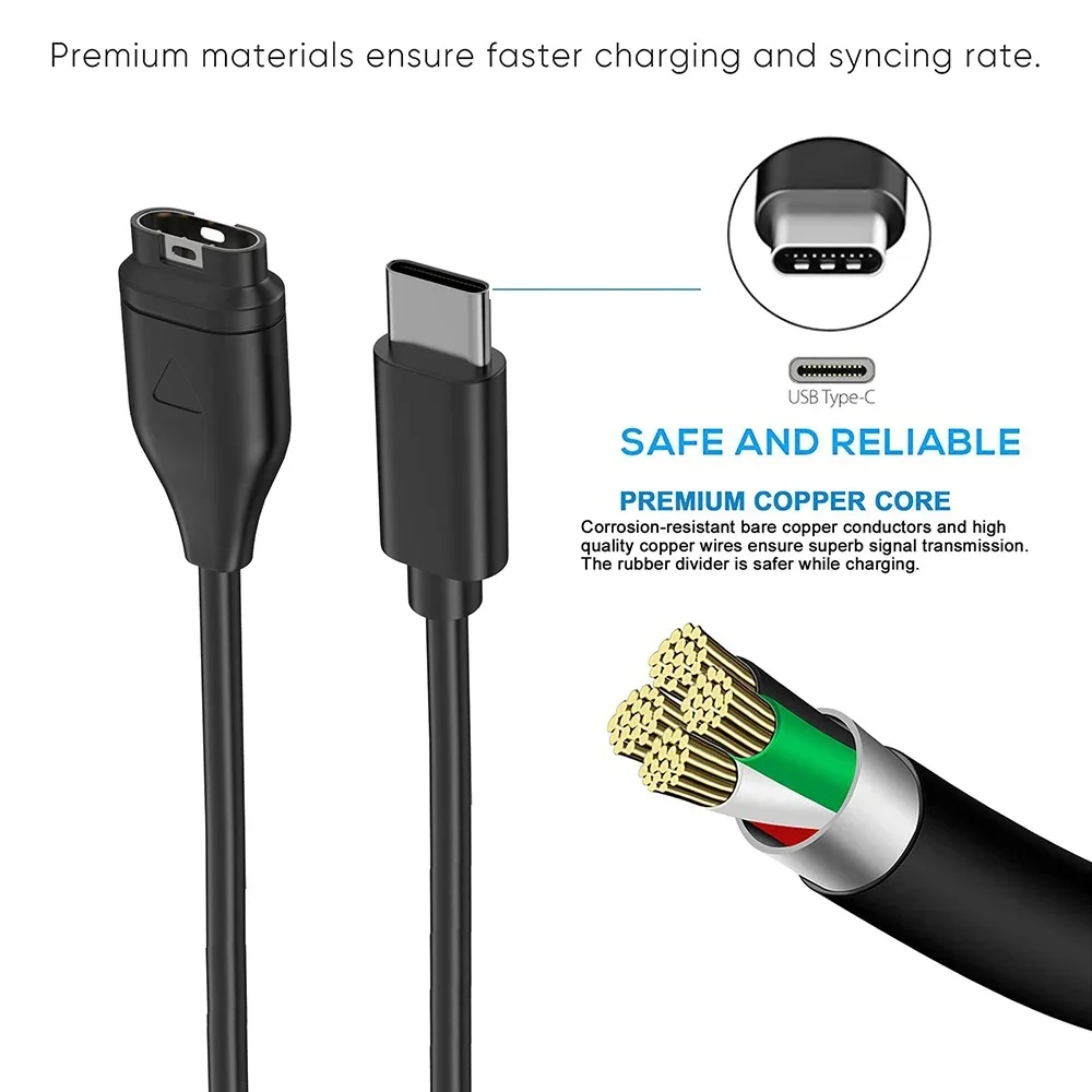 1M/3.3FT USB Charging Cable for Garmin Fenix 8 7 7S 7X 6 6S 6X 5 5X 5S Plus Vivoactive 3 Forerunner 965 955 265 255 Charger Dock watch charging adapter