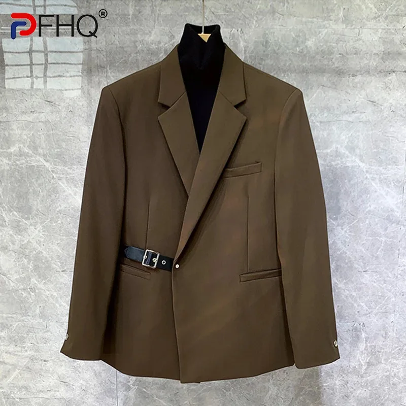 

PFHQ Men's Handsome Delicacy Blazers Autumn Solid Color Cool Haute Quality Diagonal Button Temperament Tide Suit Jackets 21Z3549