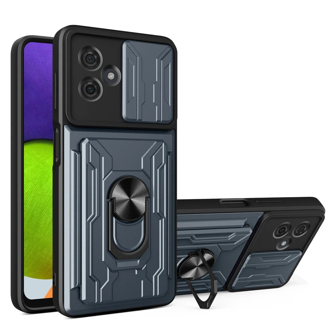 Sleek Protective Moto G Phone Case with Camera Cover, Card Holder, and Kickstand