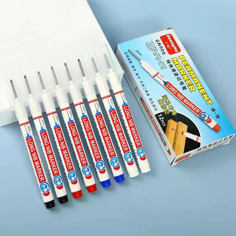 20mm Waterproof Long Nib Head Markers Deep Hole Marker Pen For Metal Carpenter White/Red/Black/Blue/Green Ink Woodworking Tools