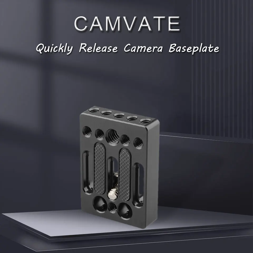 Camera Baseplate Quick Release Plate WIth 1/4"-20 & 3/8"-16 Threaded Holes For C