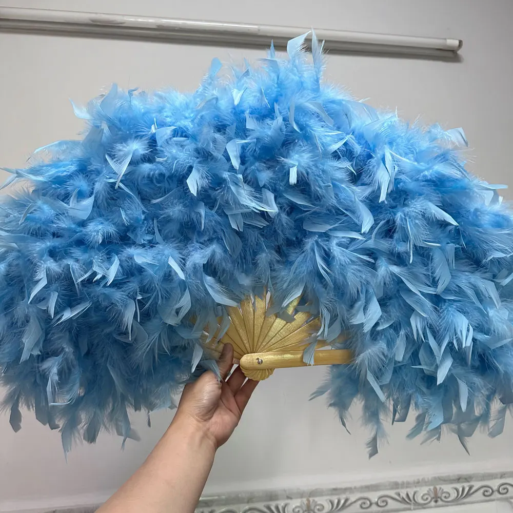 

70*40cm Large Fluffy Feather Fan Stage Performance Dance Fan Photography Props Lolita Feather Fold Fan Wedding Party Decoration