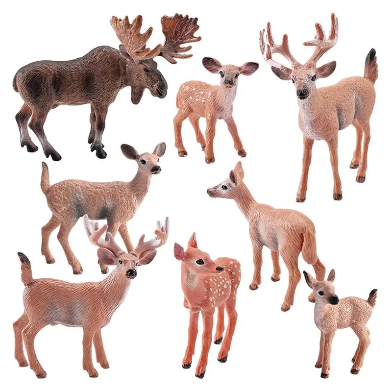 

Deer Figurine Toys 8 Pcs Realistic Mini Deer Fawn Figurines Toy Forest Animals Figures Deer Figurines Cake Toppers Educational