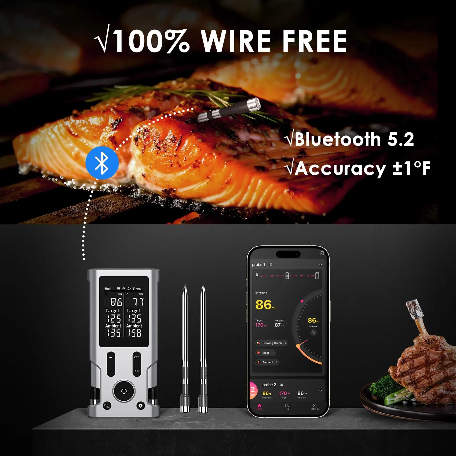 Wireless Bluetooth Meat Thermometer Digital Food Thermometer