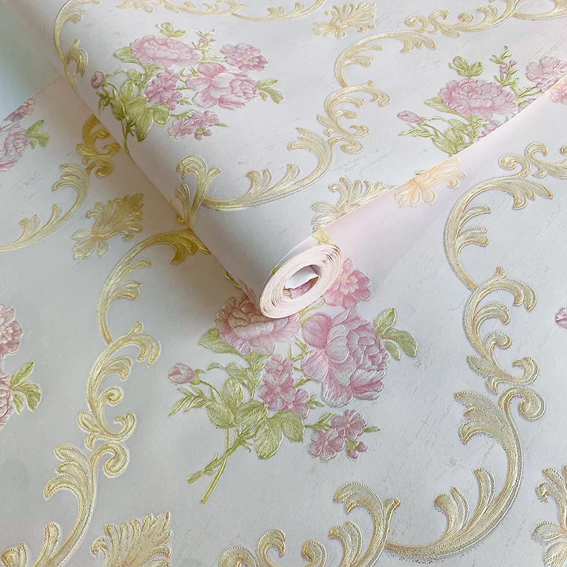 

Европейские 3D Цветочные Настенные обои, бежевые, розовые цветочные обои в рулоне для гостиной, спальни, стен, украшение для дома
