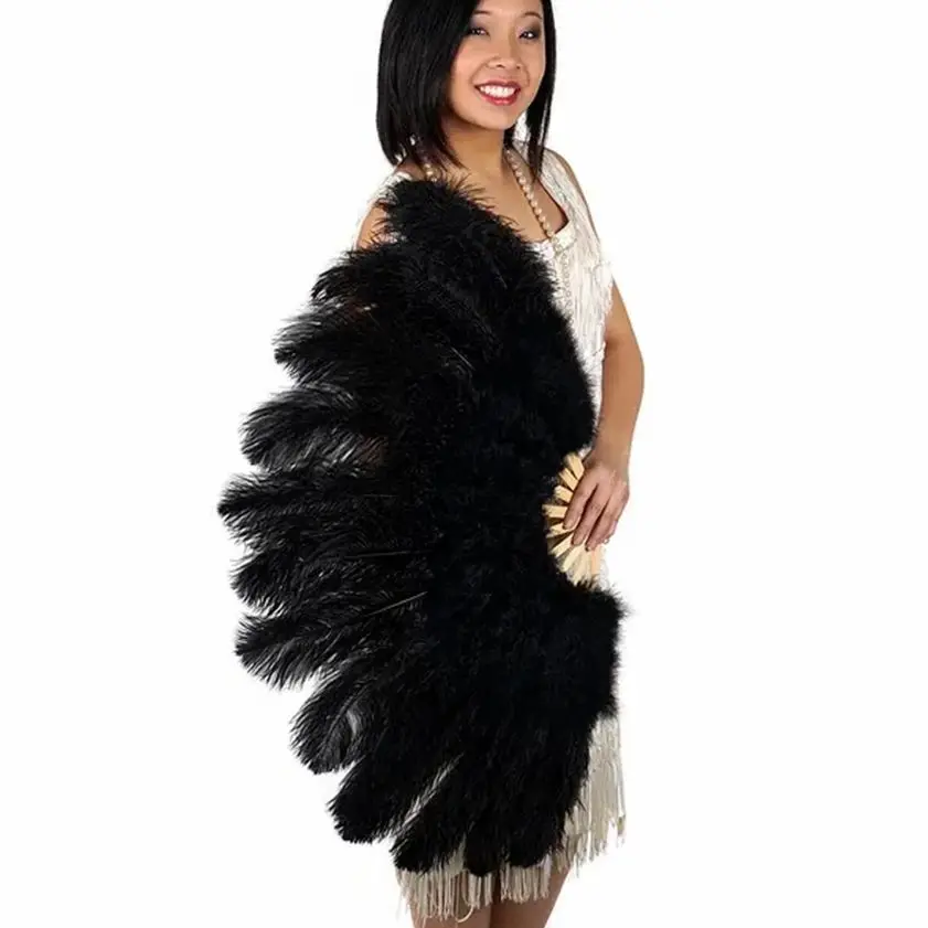 2 Yards Black Ostrich Feather Boa for Couture , Ostrich Feather Boa Trim  for Costume, Dress Up, Halloween, Dancing, Stage Performance 