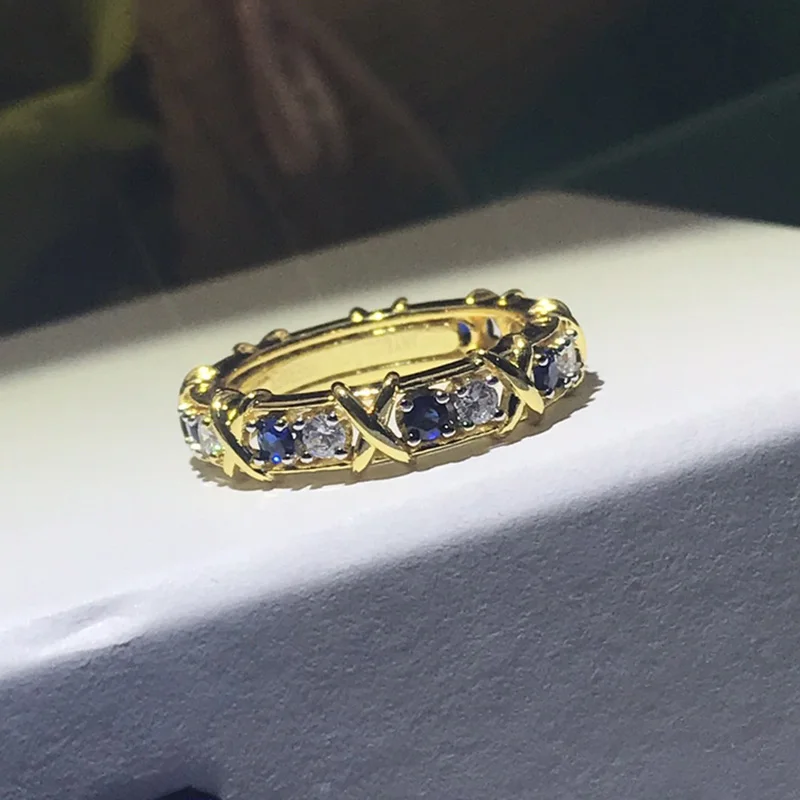 

High Quality Cross Connection Full Zircon Color Separation Ring For Women Fine Jewelry