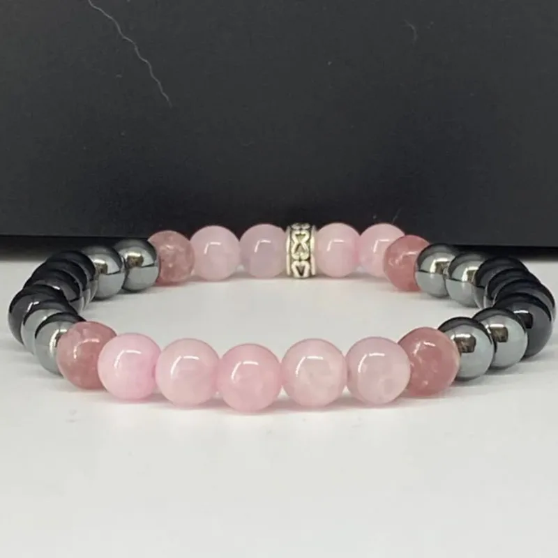 Black Tourmaline, Hematite, Rose Quartz & Lepidolite Bracelet/Healing, Depression, Anxiety, Protection, Empath Bracelet