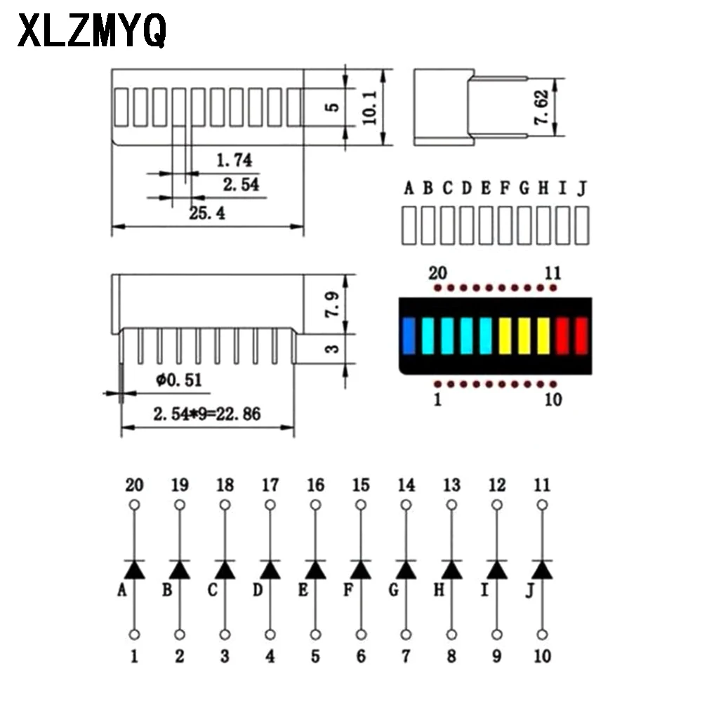 10pcs 10 Segment Bargraph Light Display Module LED Display Module Bar Graph Ultra Bright Red Yellow Green Blue Color Multi-color