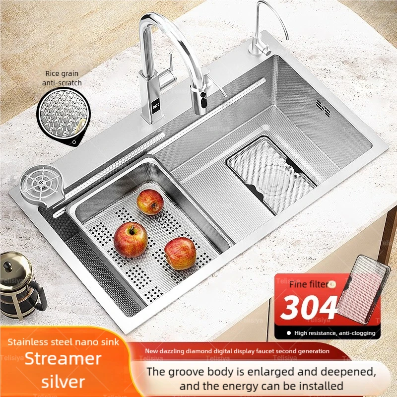 เงิน 304 อ่างล้างจานสแตนเลสขนาดใหญ่ช่องเดียวมัลติฟังก์ชั่จานผลไม้และผักอ่างล้างหน้าอ่างล้างจาน 1