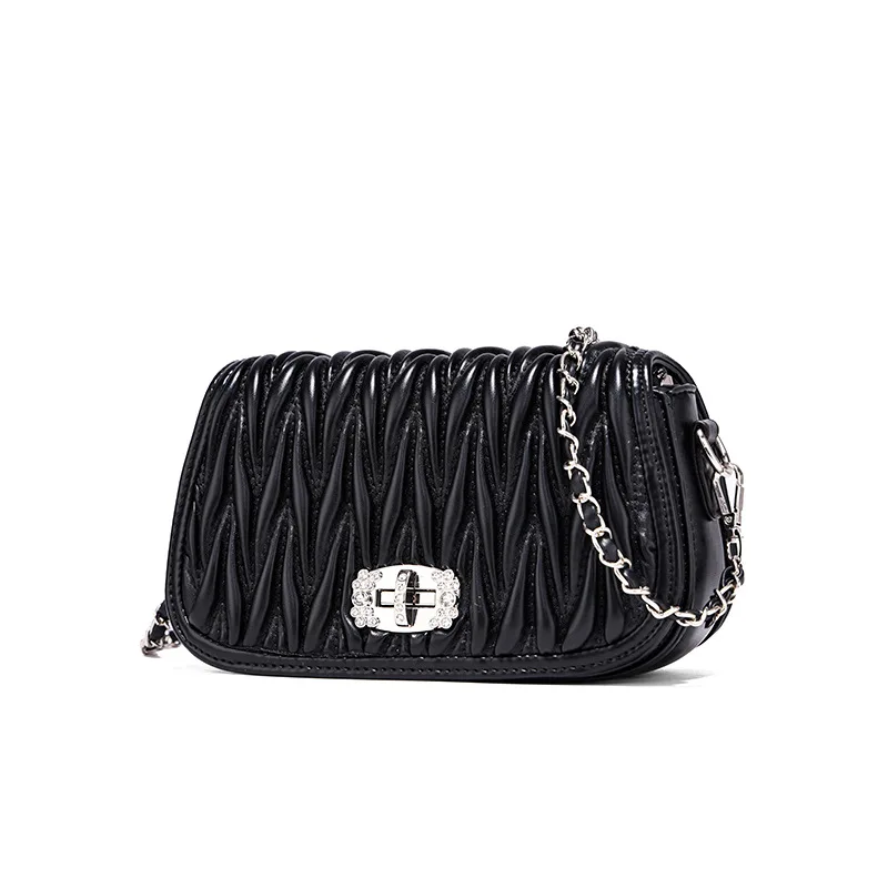 

Free Shiping chain crossbody niche European and American fashion pleated bag lock buckle diamond single shoulder style [1081-1]