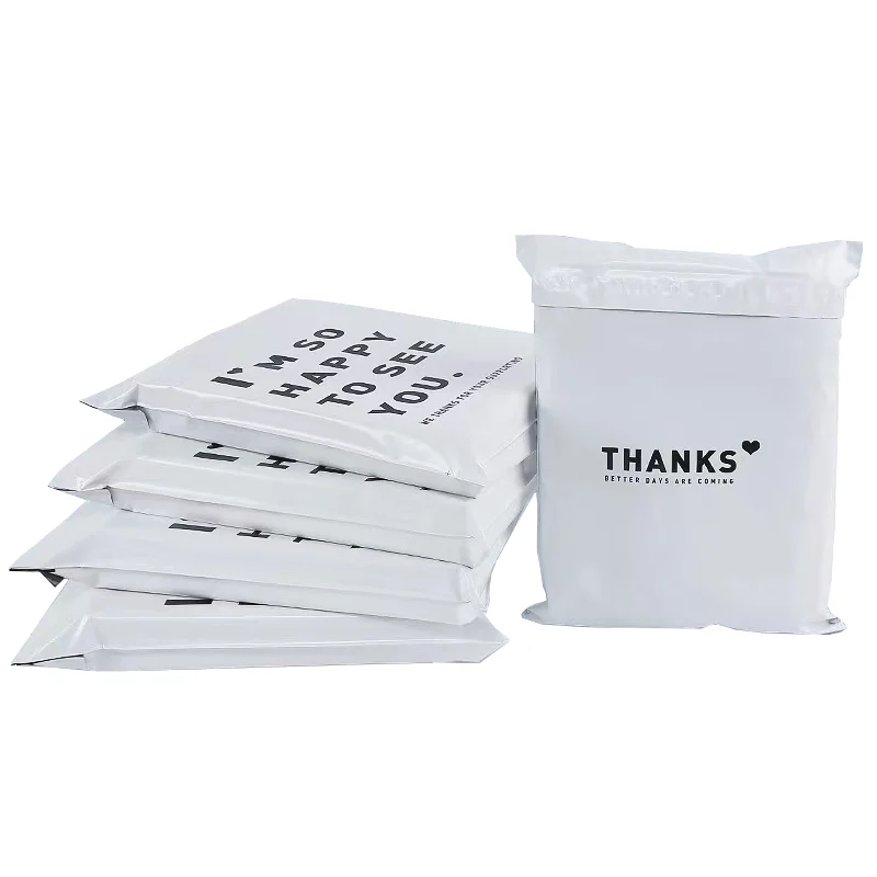 50Pcs/Lot Opaque PE Plastic Express Envelope Storage Bags White Bag Red Logo Color Mailing Bags Self Adhesive Seal Courier Bag