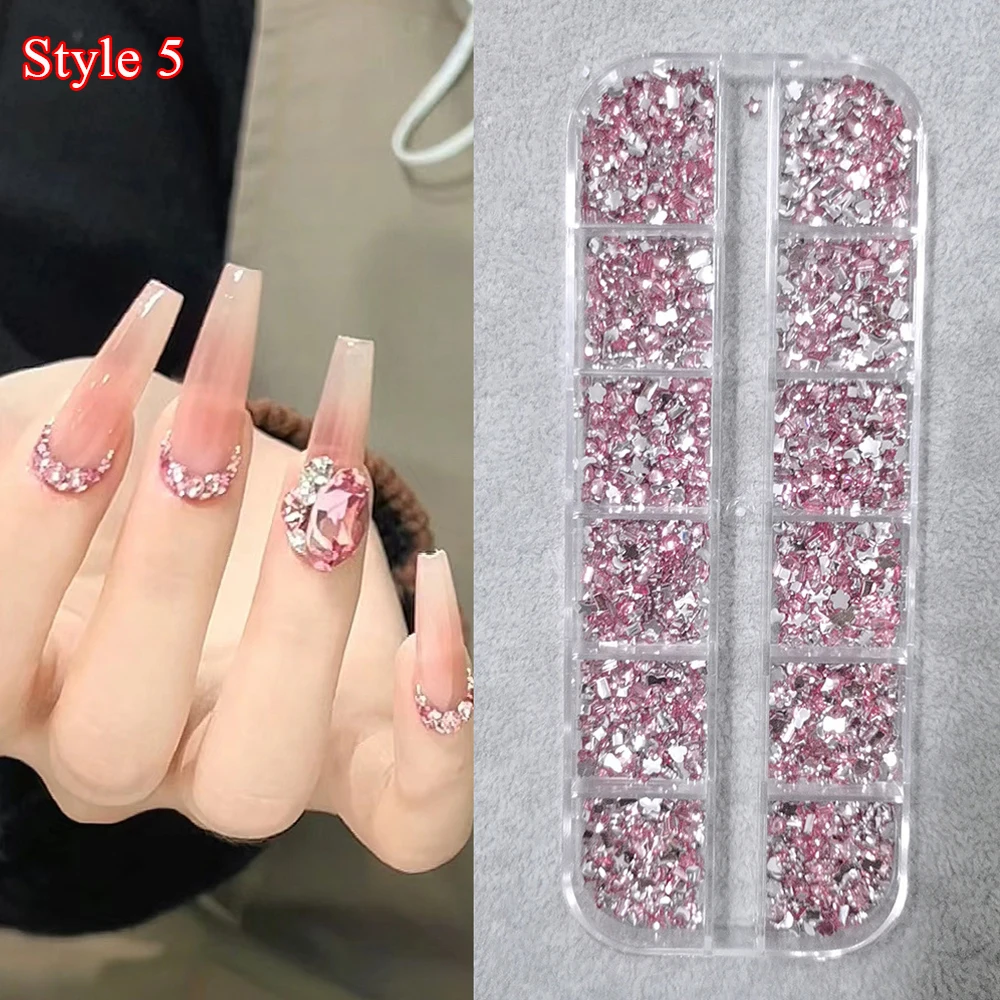 12-Grid 3D Crystal Nail Art Rhinestones & Glitter Set