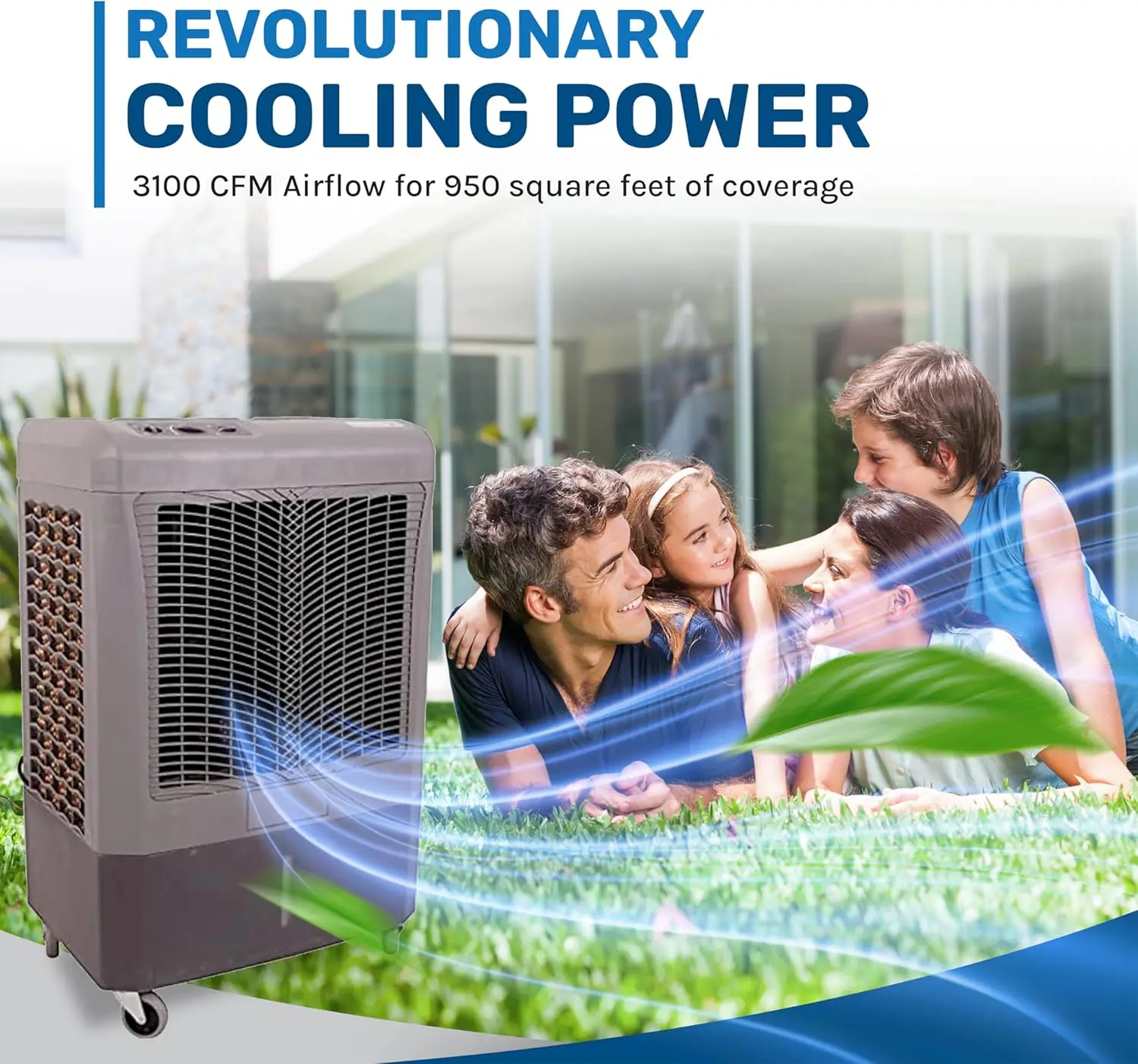 Coolers - 3100 CFM MC37M Evaporative Air Cooler with 3-Speed Fan - Water Cooler Fan 950 sq. ft. Coverage High Velocity Outdoor 3