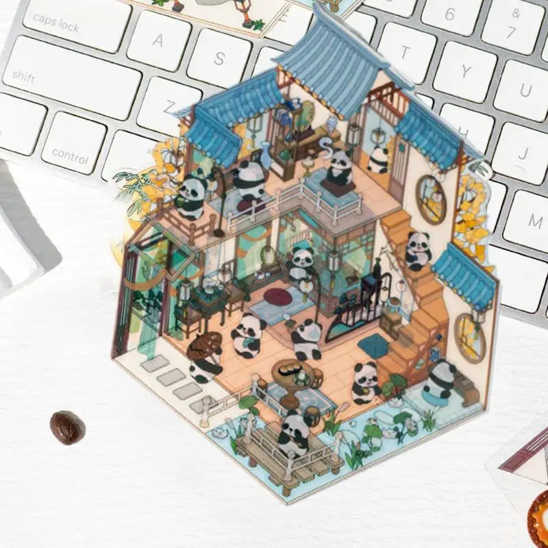 3D Miniature Scene Landscaping Stickers Cartoon Panda Visual Stacking Three-dimensional Stickers New Years Gift For Children