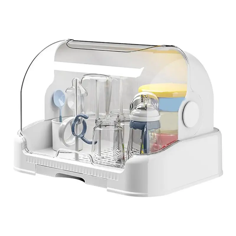 Drying Rack for Bottles Cups Dustproof Bottle Storage with Removable Drip Tray Toddler Bottles Storage Box with Good Sealing