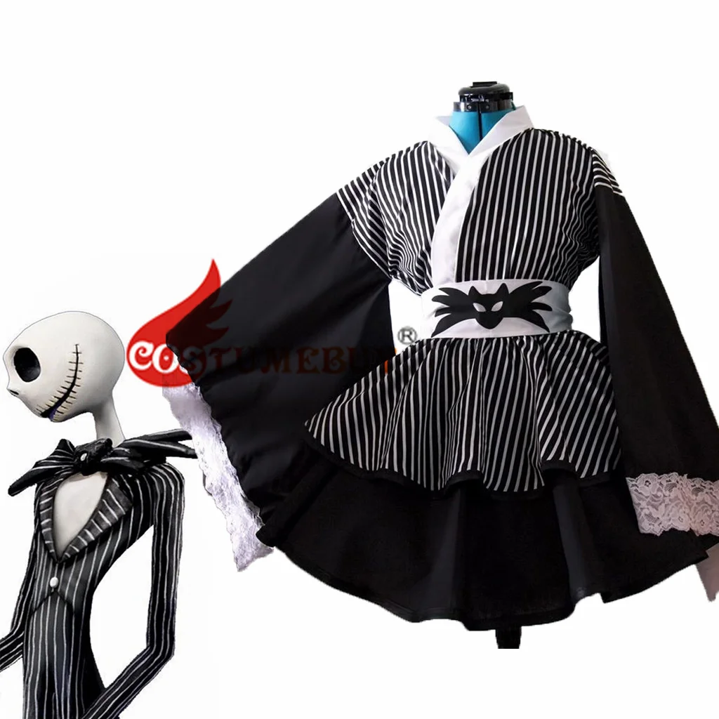 Nightmare Christmas Jack Skellington Cosplay Costume Femminile Jack Kimono Lolita Dress Outfit Halloween Carnival Suit