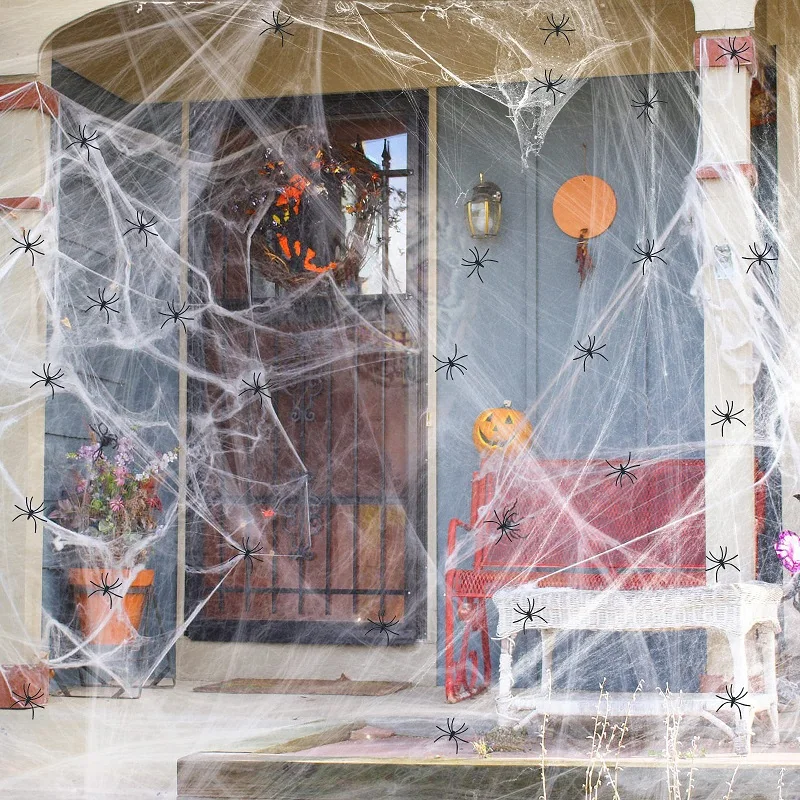 Halloween Decorations Halloween Decoration Party Accessories Decorations for Events Scream Festa Spider Web Black Outdoor Props Haunted House Spider