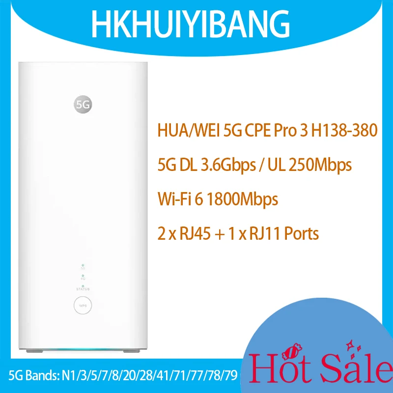 

Unlocked GHTelcom HUA WEI 5G CPE Pro 3 H138-380 WiFi 6 Router 5G 4G LTE Cat19 Gigabit Modem