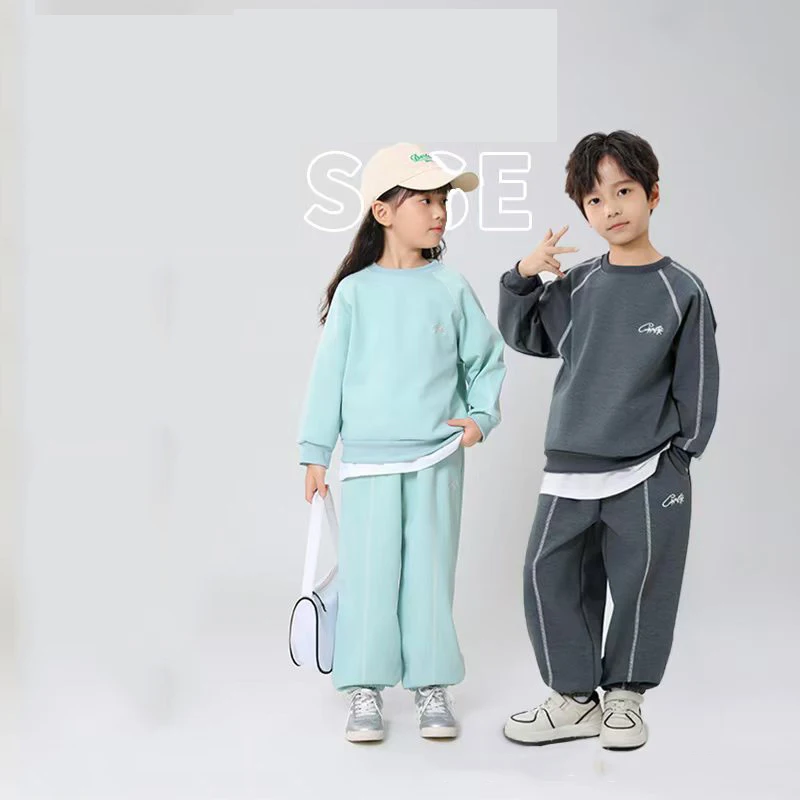 جديد للأطفال الخريف الشتاء أفخم هوديي السراويل الفتيان الفتيات اللون المتناقضة موضة الترفيه طالب الرياضة في الهواء الطلق مجموعة