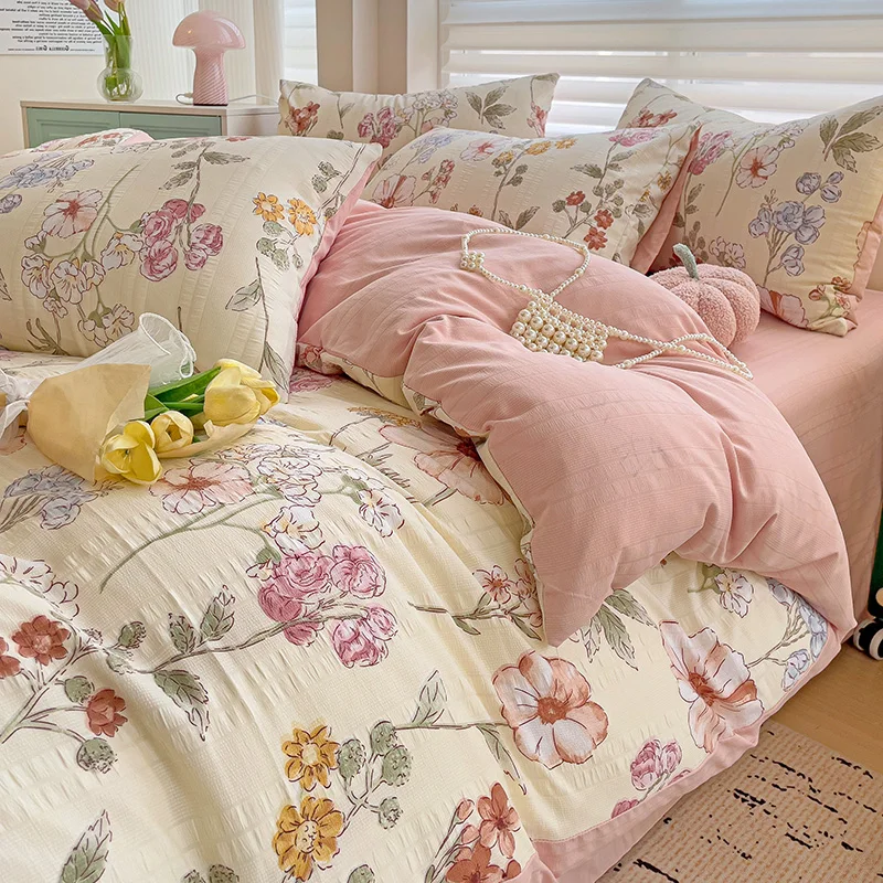 Set di biancheria da letto 3 pezzi, con motivo floreale e colorato, per letto matrimoniale, king size, letto singolo, con 1 copripiumino e 2 federe