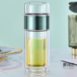 Double-Layer Glass Tea Infuser Tumbler with Filter - 280ml (Green)