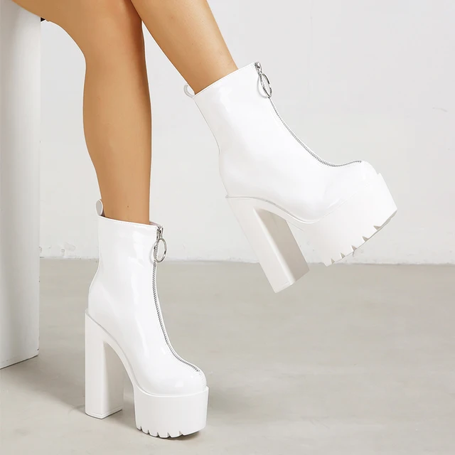 Platform Boots Super High Chunky Heel Ankle Boots Office Lady Brand New  Winter 2022 Autumn Zipper White Fashion Sexy Shoes - Women's Boots -  AliExpress